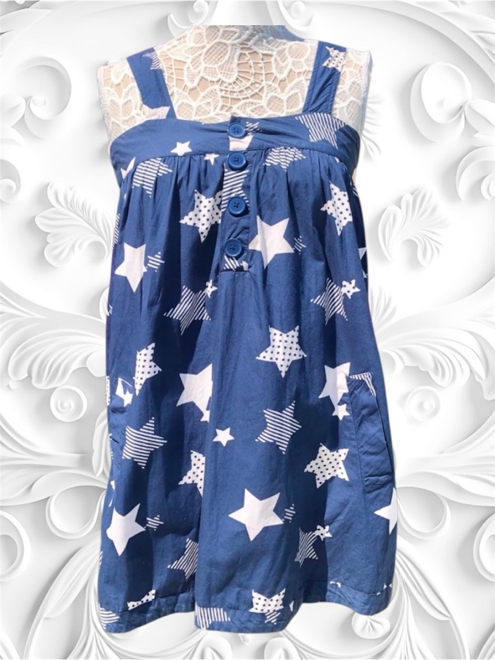 Piper & Blue Navy Tank/Blouse w/Stars & Pockets